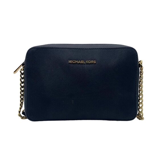 Michael Kors Handbags - Michael Kors Navy Blue Leather Large Jet Set East West Crossbody Bag